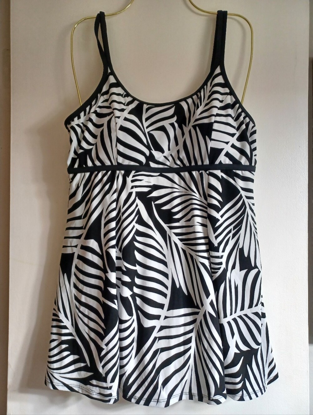 Swim Solutions for Macy's Black & White Palm Print Tank Swim Dress Size 14 NWT